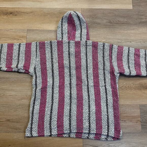 Vintage 90s Baja Joe Men’s Med Crandberry Mexican Baja Hoodie Drug Rug Pancho - Picture 11 of 12